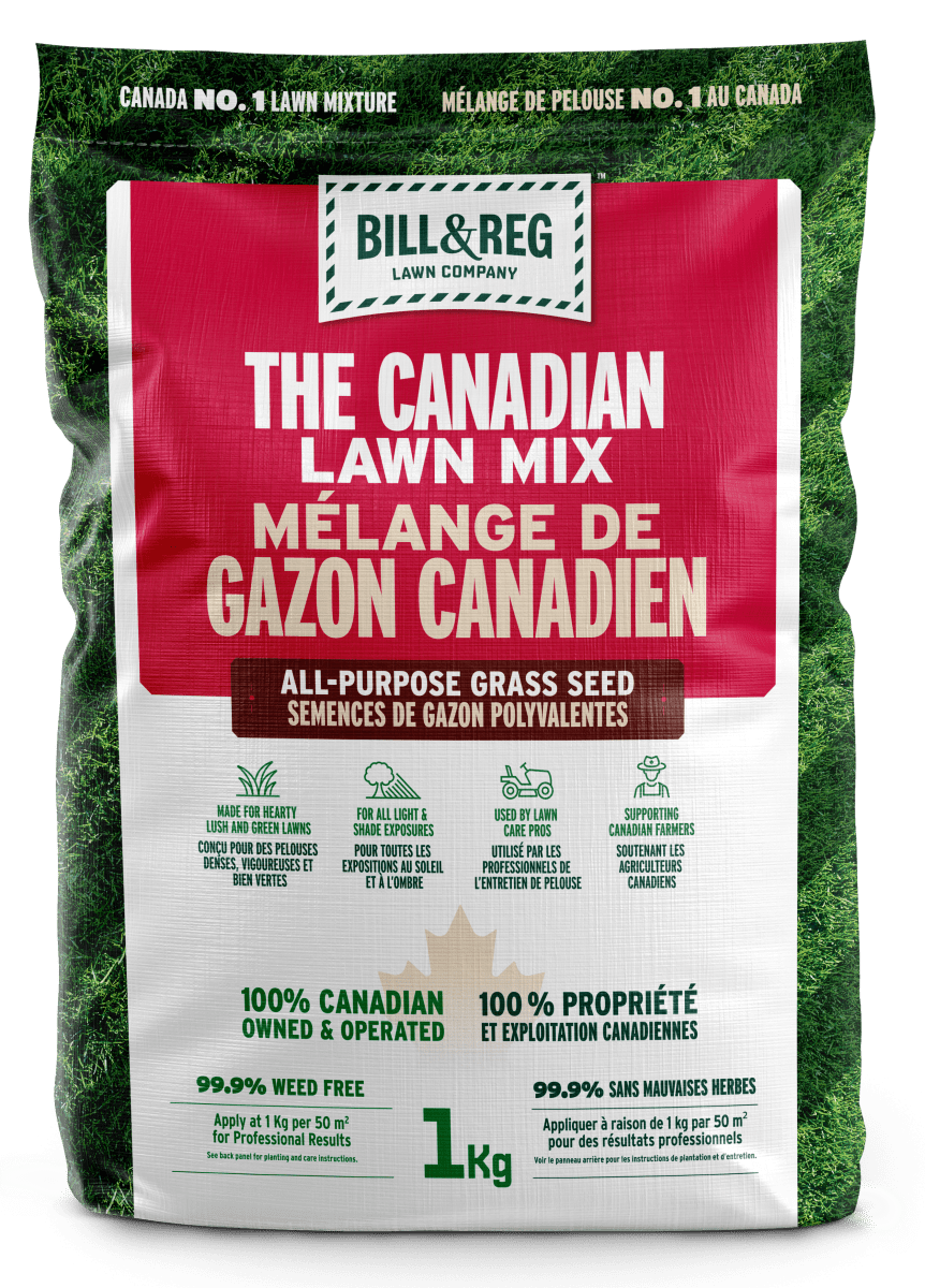 Bag of Bill & Reg The Canadian Lawn Mix with green and red design